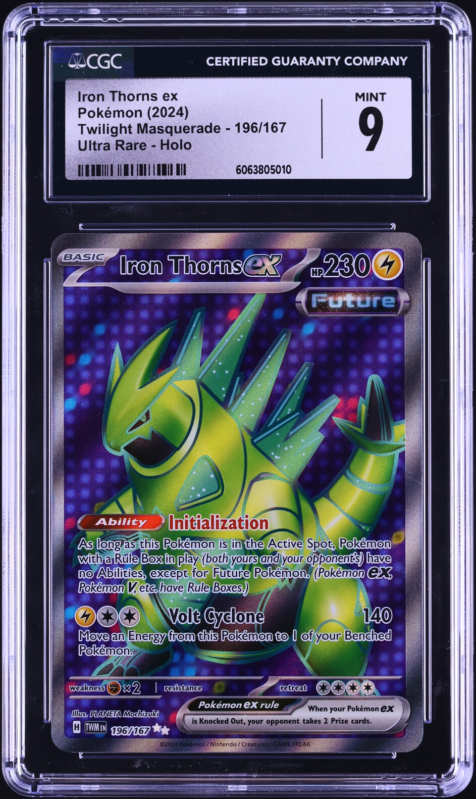 2024 Pokemon SV Twilight Masquerade Full Art Iron Thorns ex #196 CGC 9 MINT