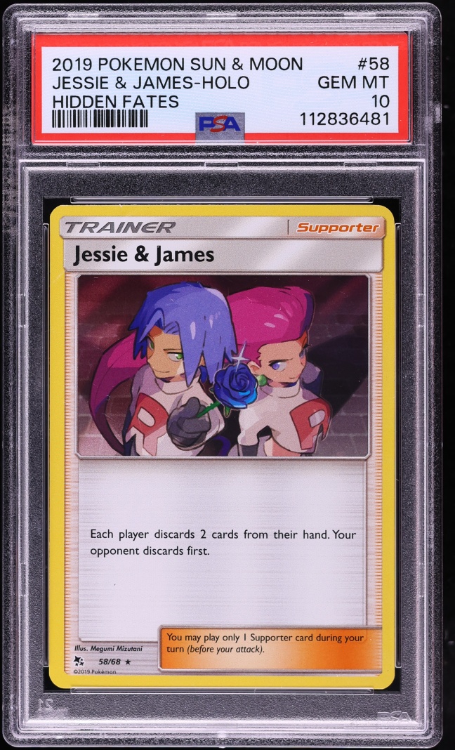 2019 Pokemon Sun & Moon Hidden Fates Holo Jessie & James #58 PSA 10 GEM MINT