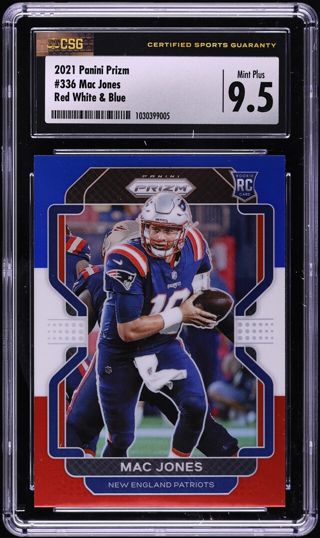 2021 Panini Prizm Red White & Blue Mac Jones ROOKIE #336 CSG 9.5 MINT+