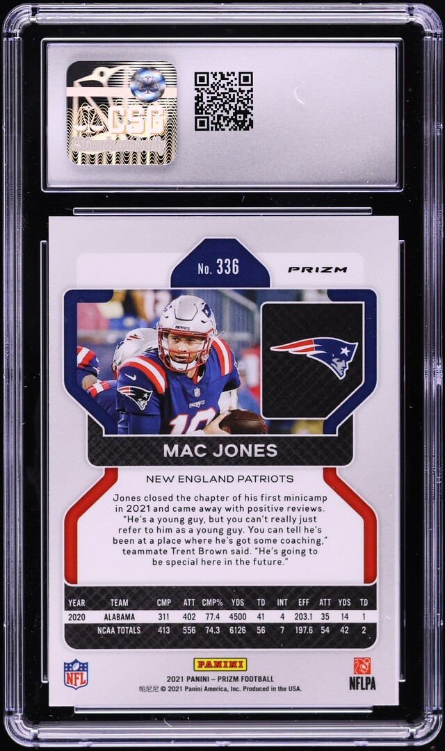 2021 Panini Prizm Red White & Blue Mac Jones ROOKIE #336 CSG 9.5 MINT+