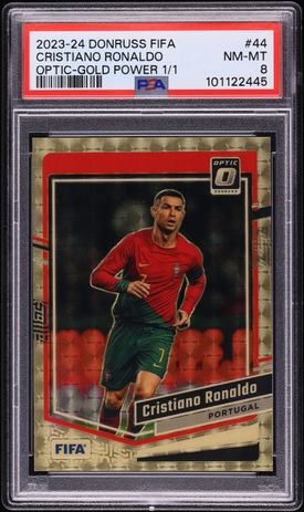2023 Donruss Optic FIFA Gold Power Cristiano Ronaldo 1/1 #44 PSA 8