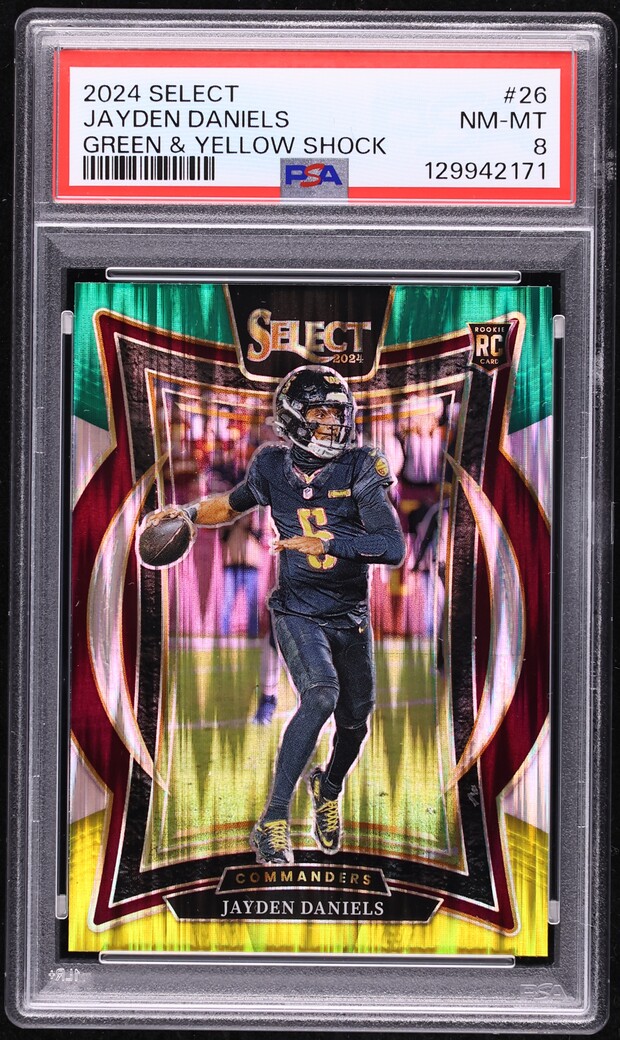 2024 Select Concourse Green & Yellow Shock Prizm Jayden Daniels ROOKIE #26 PSA 8 NM-MT