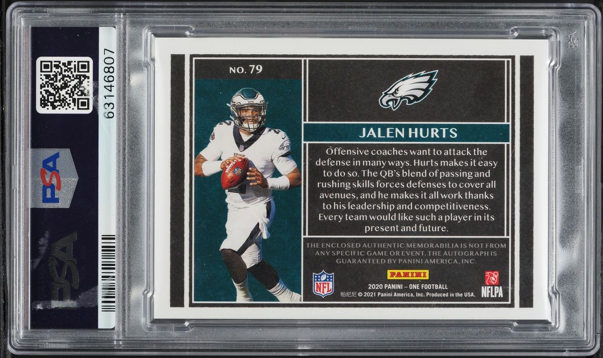 2020 Panini One Quad Gold Jalen Hurts ROOKIE PATCH AUTO /8 #79 PSA 10 GEM MINT