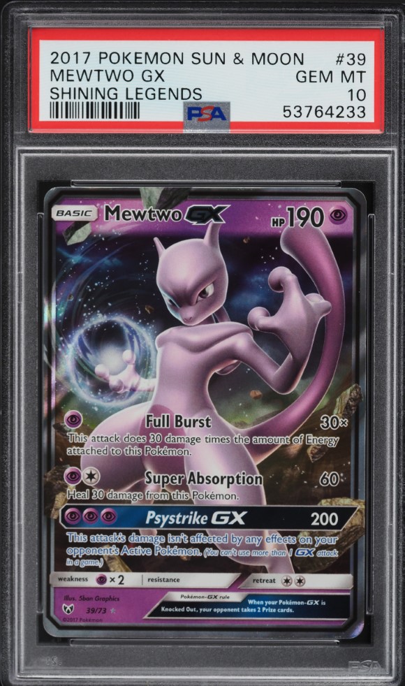 2017 Pokemon Sun & Moon Shining Legends Mewtwo GX #39 PSA 10 GEM MINT