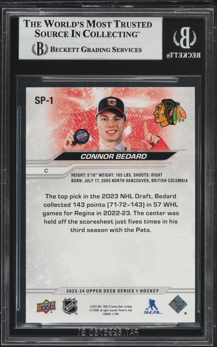 2023 Upper Deck Connor Bedard SP ROOKIE #SP-1 BGS 9 MINT