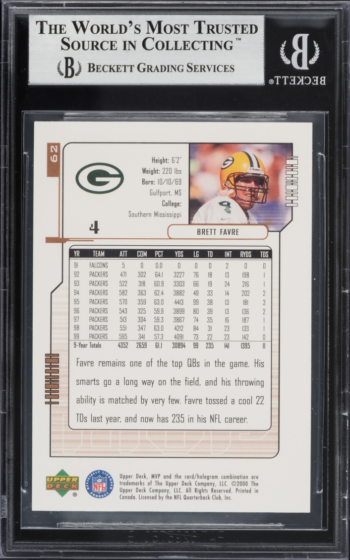 2000 Upper Deck MVP Brett Favre #62 BGS 9 MINT