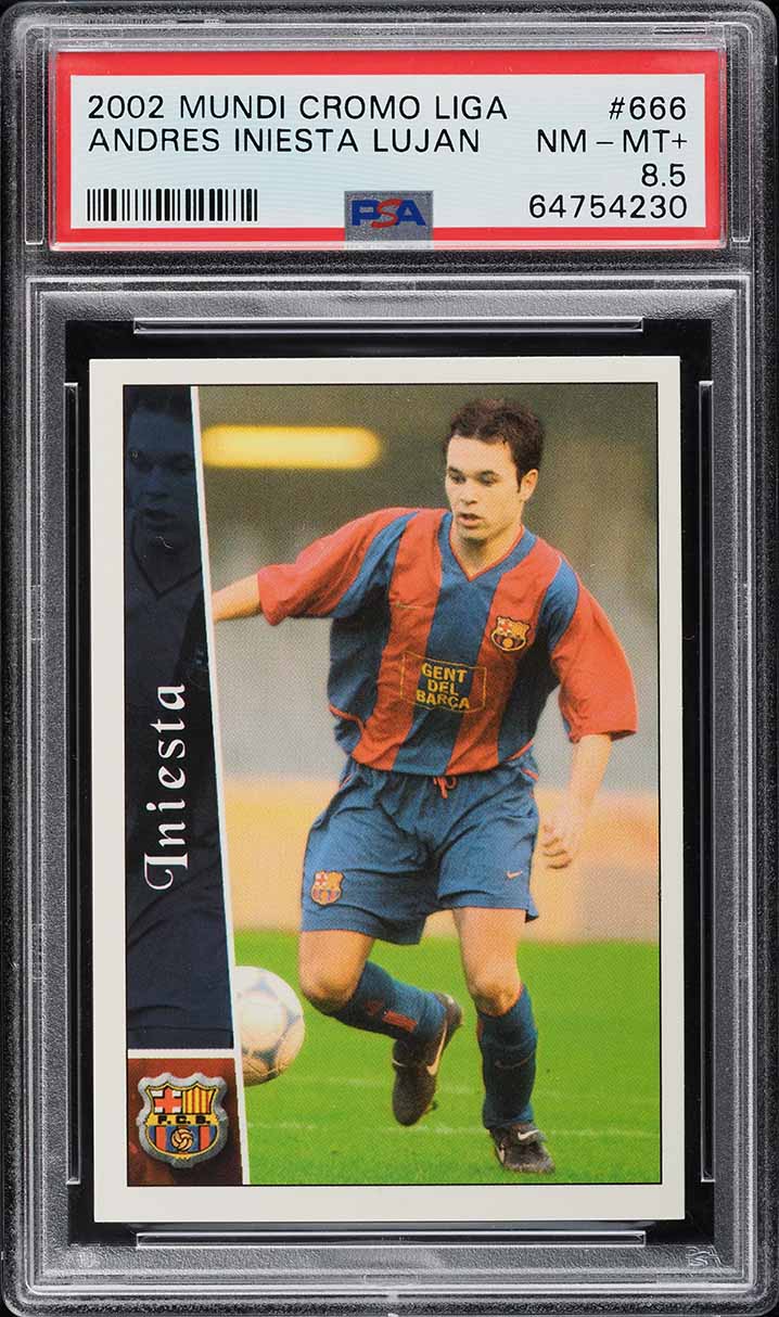 2002 Mundi Cromo Liga Andres Iniesta Lujan ROOKIE #666 PSA 8.5 NM-MT+