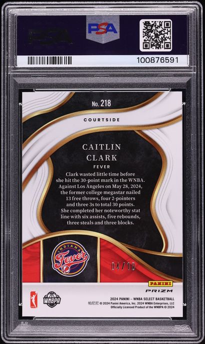 2024 Select WNBA Courtside Gold Prizm Caitlin Clark ROOKIE /10 #218 PSA 10 GEM MINT
