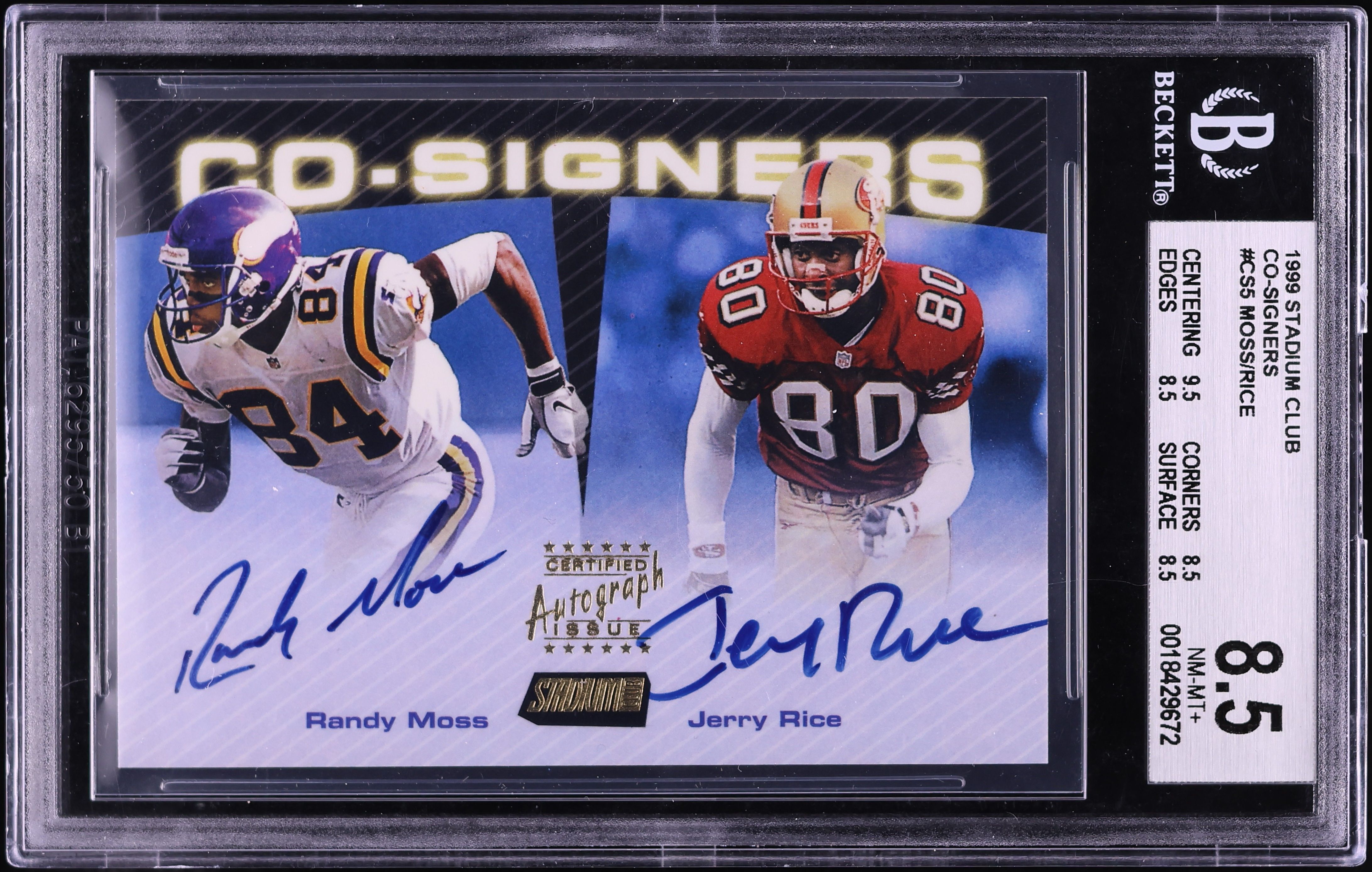 1999 Stadium Club Co-Signers Randy Moss & Jerry Rice AUTO #CS5 BGS