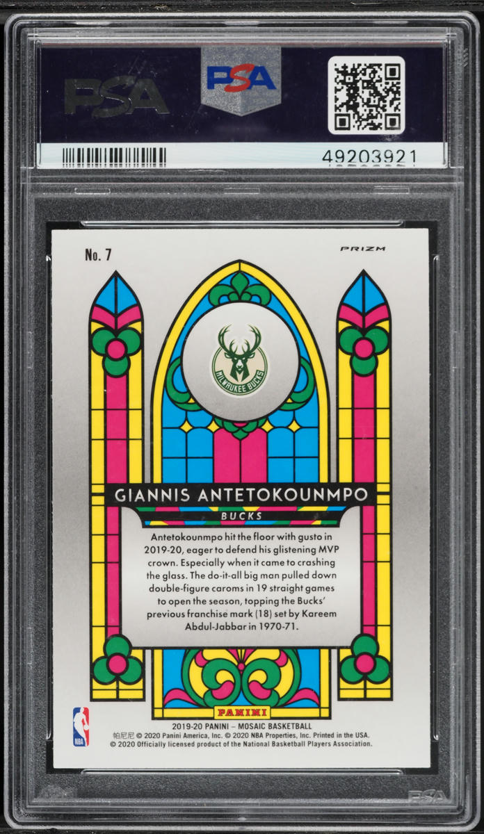 2019 Panini Mosaic Stained Glass Prizm Giannis Antetokounmpo #7 PSA 10 GEM MINT