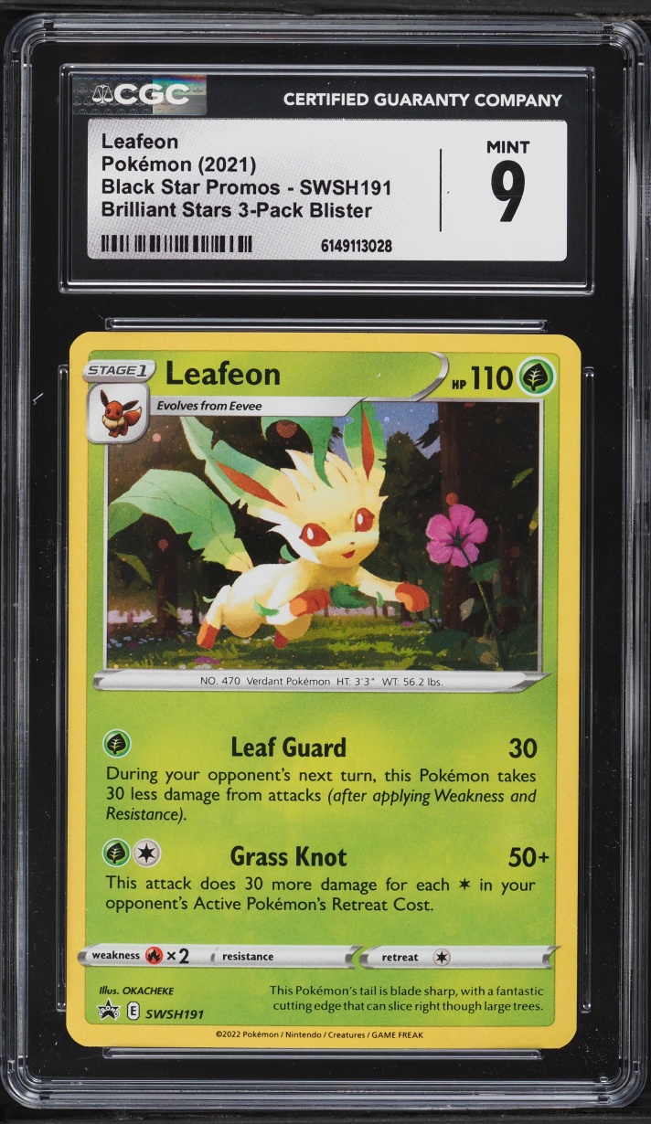 2021 Pokemon Sword & Shield Black Star Promo Brilliant Stars Holo Leafeon #SWSH191 CGC 9 MINT