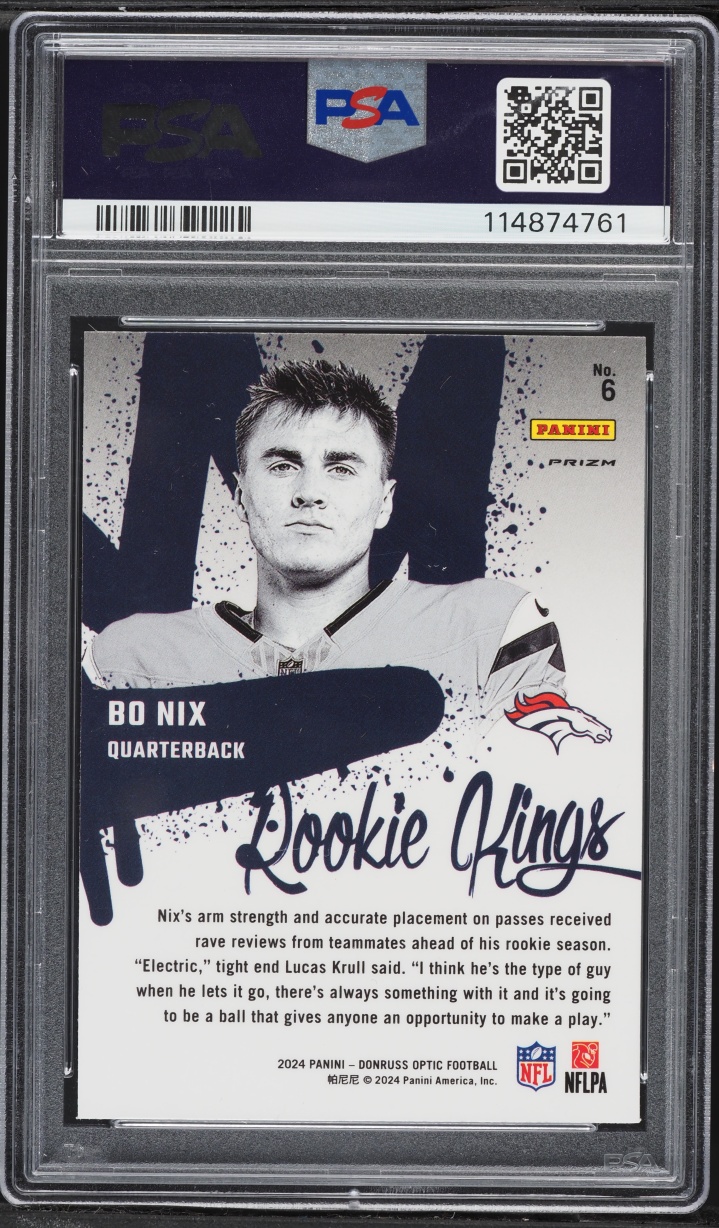 2024 Donruss Optic Kings Bo Nix ROOKIE #6 PSA 10 GEM MINT