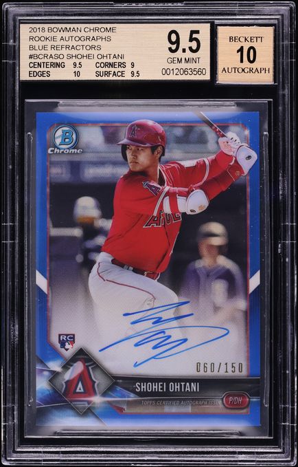 2018 Bowman Chrome Blue Refractor Shohei Ohtani ROOKIE AUTO /150 #BCRA-SO BGS 9.5 GEM MINT
