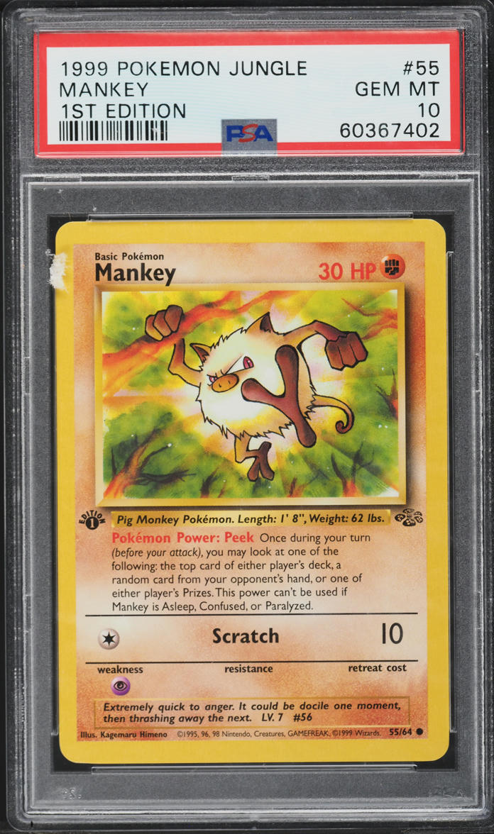 1999 Pokemon Jungle 1st Edition Mankey #55 PSA 10 GEM MINT