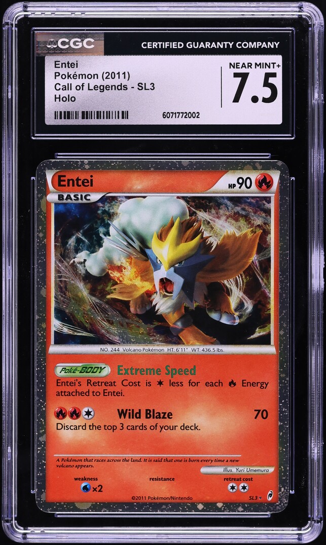 2011 Pokemon Call Of Legends Holo Entei #SL3 CGC 7.5 NRMT+