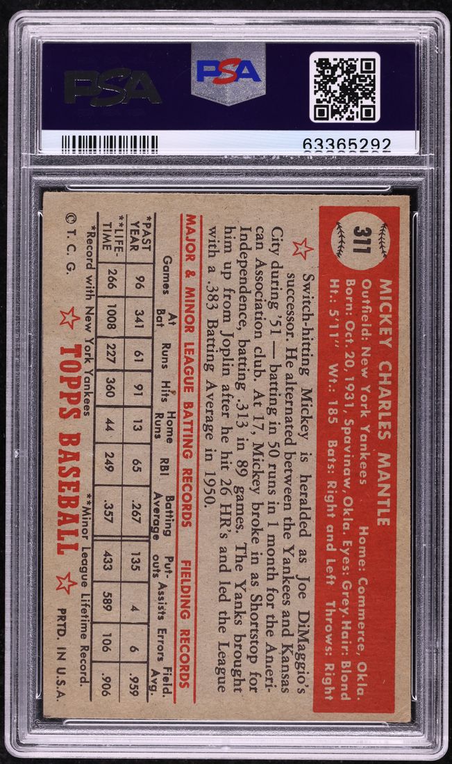 1952 Topps Mickey Mantle #311 PSA 5 EX