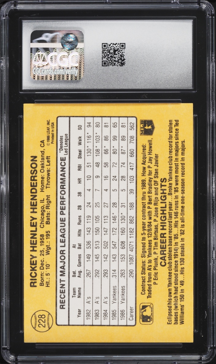 1987 Donruss Rickey Henderson #228 CGC 9.5 MINT+