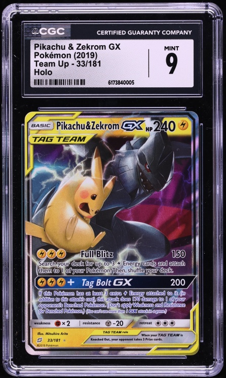 2019 Pokemon Sun & Moon Team Up Holo Pikachu & Zekrom GX #33 CGC 9 MINT