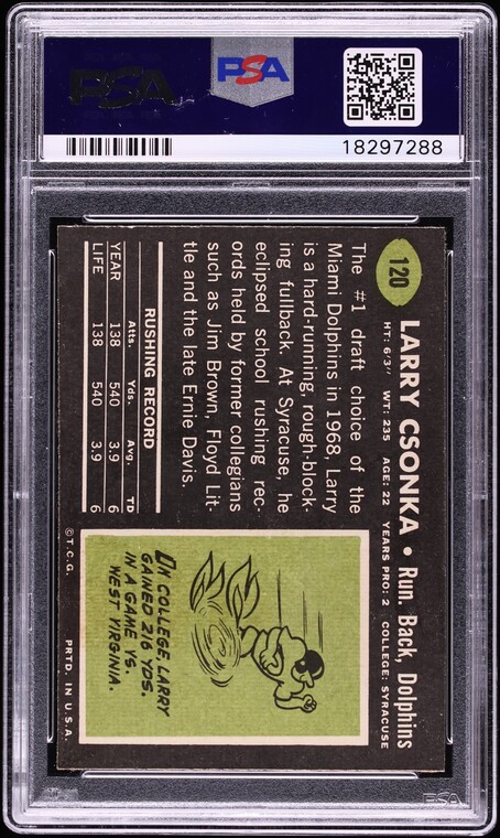 1969 Topps Football Larry Csonka ROOKIE #120 PSA 9 MINT