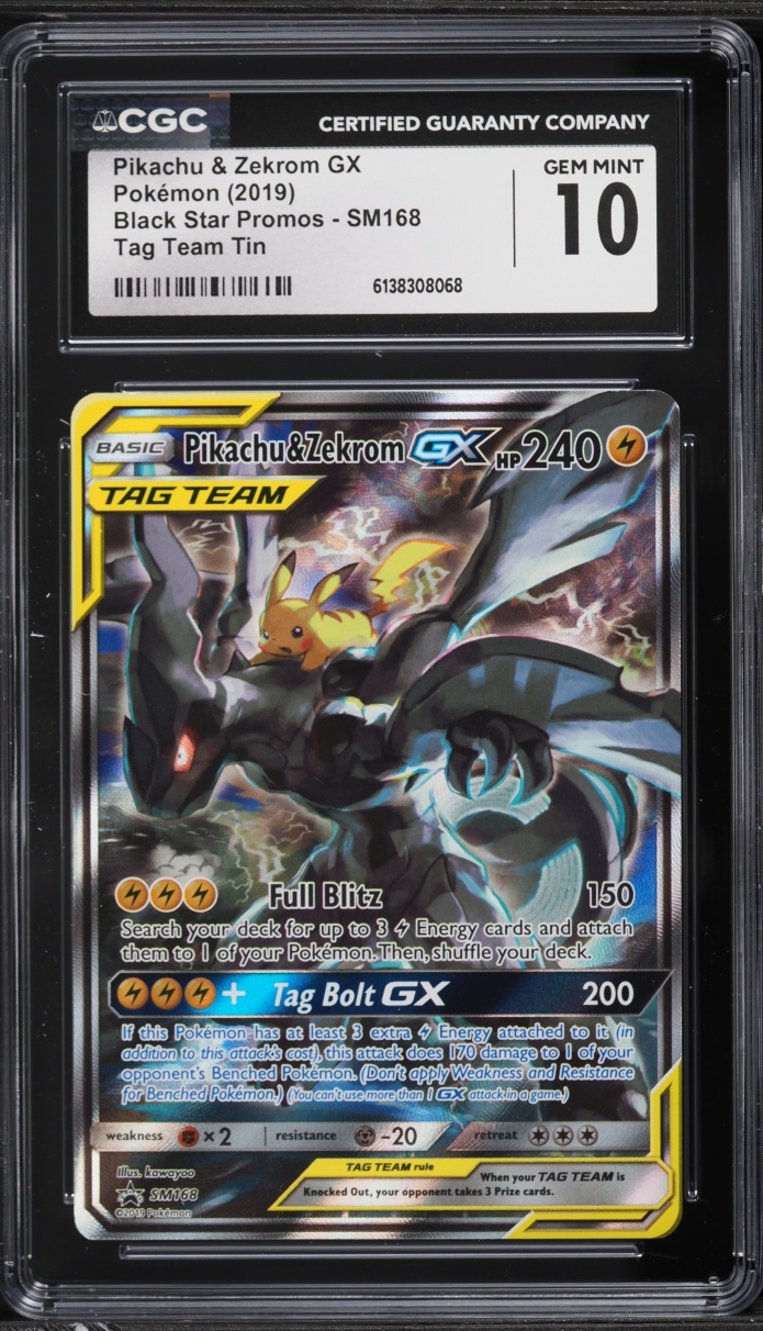 2019 Pokemon Sun & Moon Promo Tag Team Tin Pikachu & Zekrom GX #SM168 CGC 10 GEM MINT