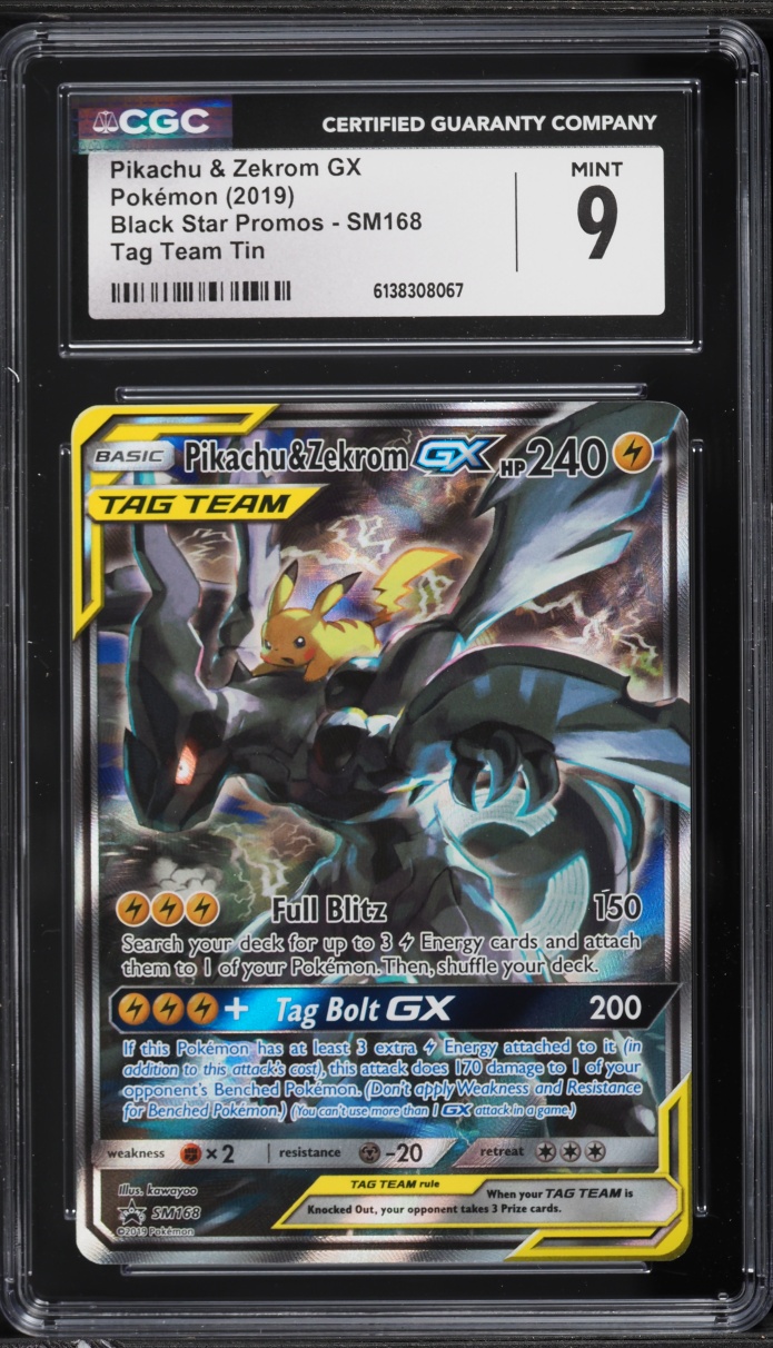 2019 Pokemon Sun & Moon Promo Tag Team Tin Alt Art Pikachu & Zekrom GX #SM168 CGC 9 MINT
