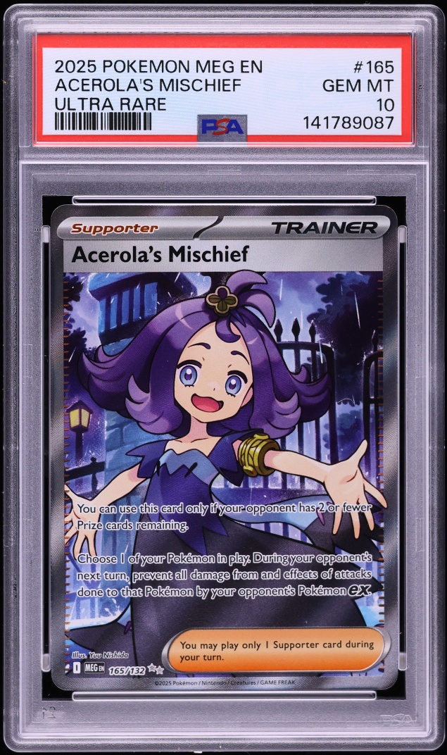 2025 Pokemon Mega Evolution Full Art Acerola's Mischief #165 PSA 10 GEM MINT