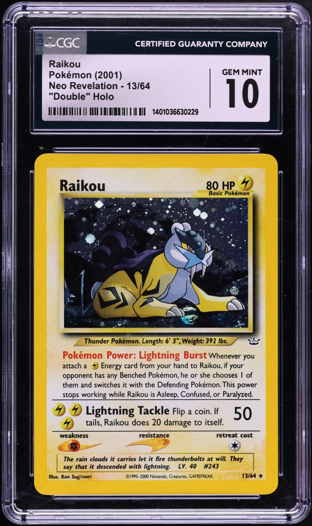 2001 Pokemon Neo Revelation Double Holo Raikou #13 CGC 10 GEM MINT