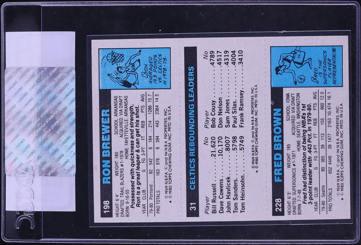 1980 Topps Basketball Fred Brown Larry Bird Ron Brewer ROOKIE CGC AUTH