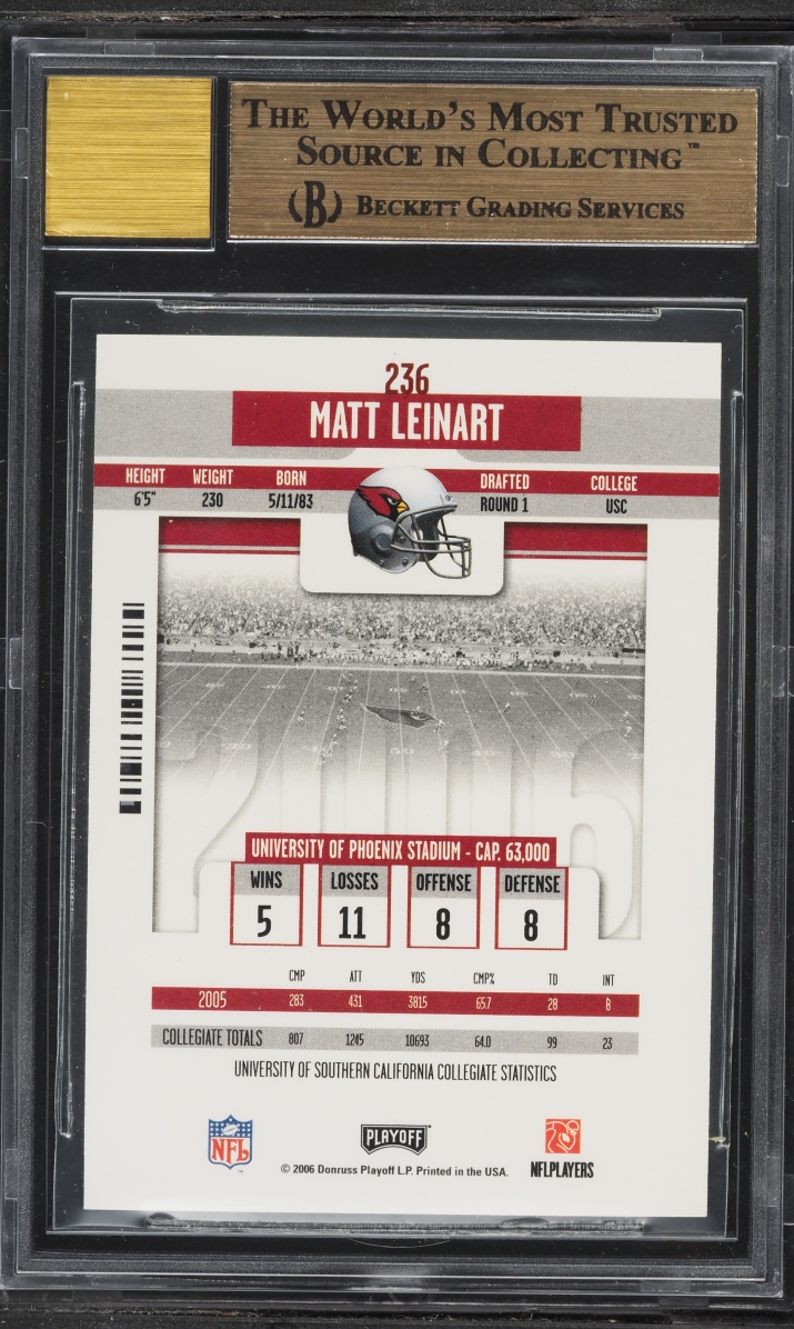 2006 Playoff Contenders Ticket Matt Leinart ROOKIE AUTO #236 BGS 9.5 GEM MINT
