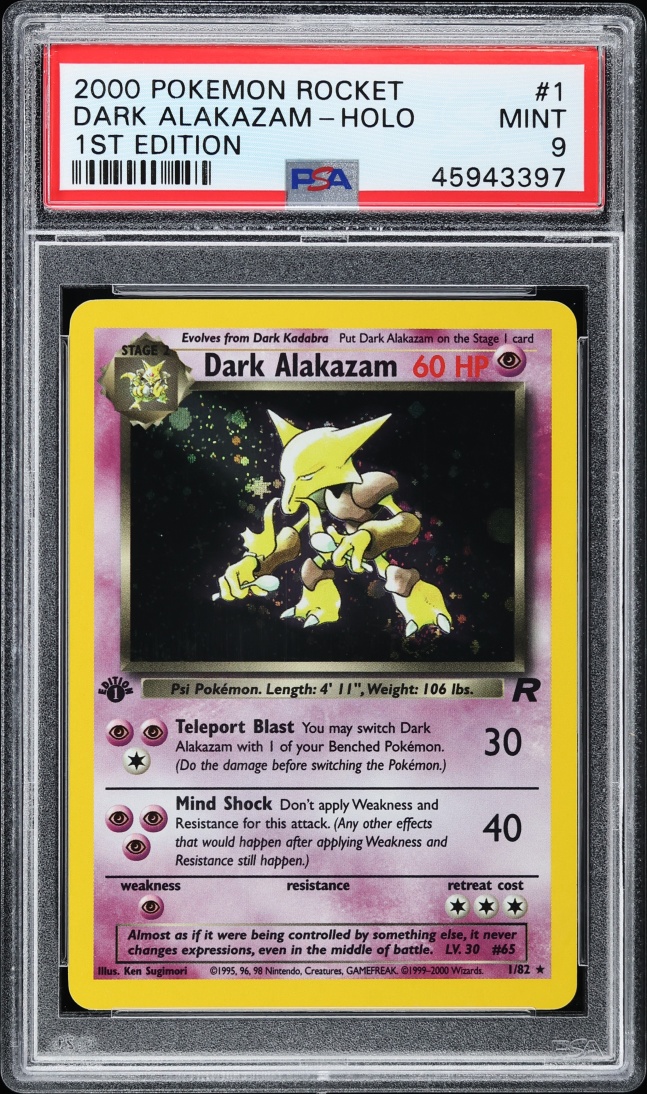 2000 Pokemon Team Rocket 1st Edition Holo Dark Alakazam #1 PSA 9 MINT