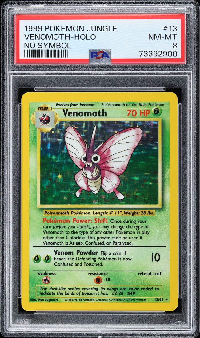 1999 Pokemon Jungle No Set Symbol Holo Venomoth #13 PSA 8 NM-MT