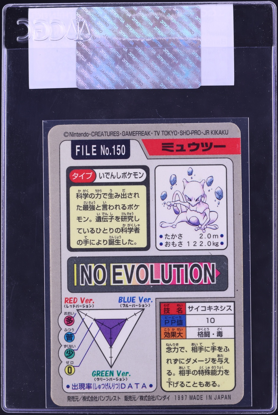 1997 Pokemon Japanese Bandai Carddass Part 4 Prism Holo Mewtwo #150 CGC AUTH
