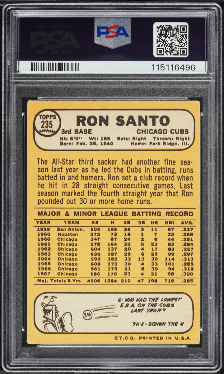 1968 Topps Ron Santo #235 PSA 3 VG