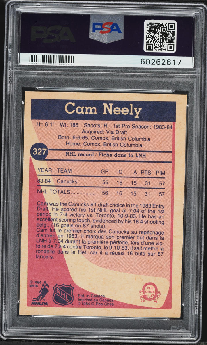1984 O-Pee-Chee Hockey Cam Neely ROOKIE #327 PSA 9 MINT