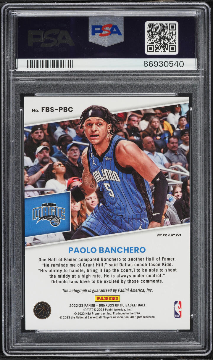 2022 Donruss Optic Fast Break Prizm Paolo Banchero ROOKIE AUTO #FBS-PBC PSA 10 GEM MINT