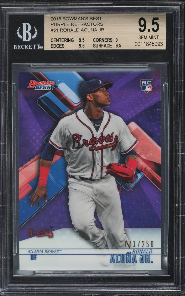 2018 Bowman's Best Purple Refractor Ronald Acuna Jr. ROOKIE /250 #51 BGS 9.5 GEM