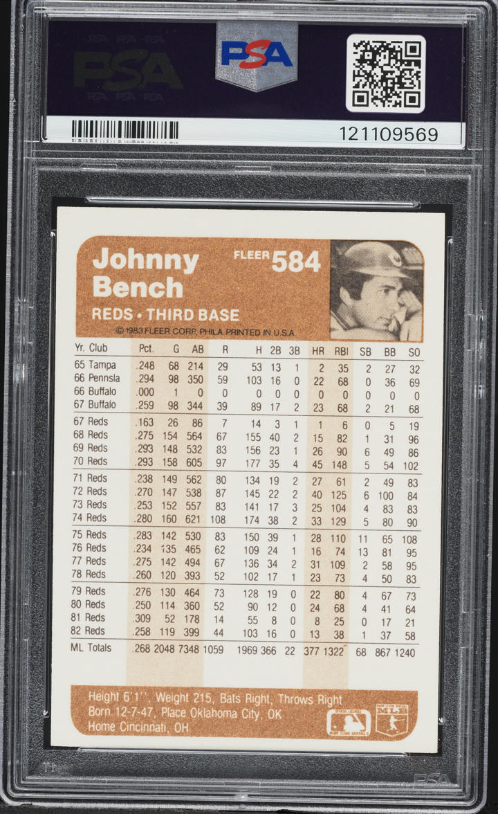 1983 Fleer Johnny Bench #584 PSA 9 MINT