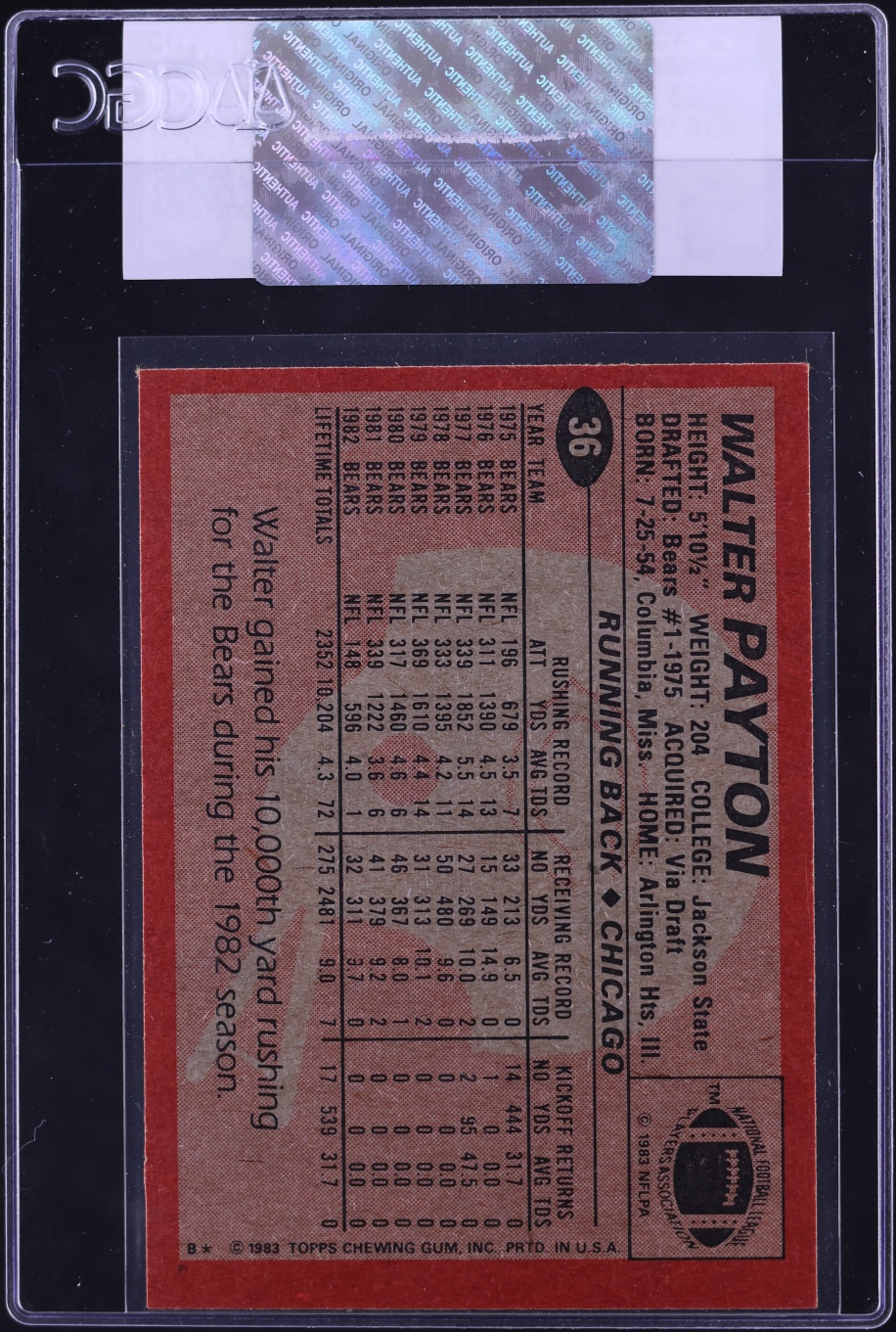 1983 Topps Football Walter Payton #36 CGC AUTH