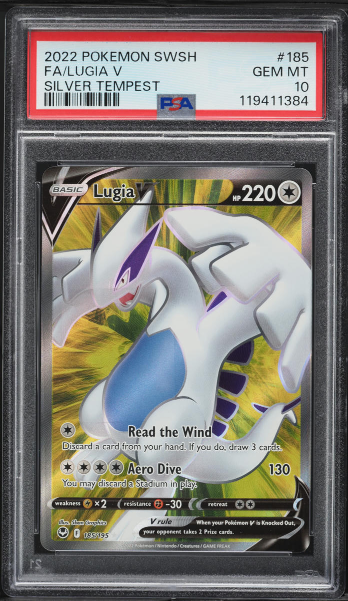 2022 Pokemon SWSH Silver Tempest Full Art Lugia V #185 PSA 10 GEM MINT