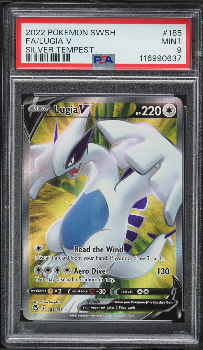 2022 Pokemon Sword & Shield Silver Tempest Full Art Lugia V #185 PSA 9 MINT