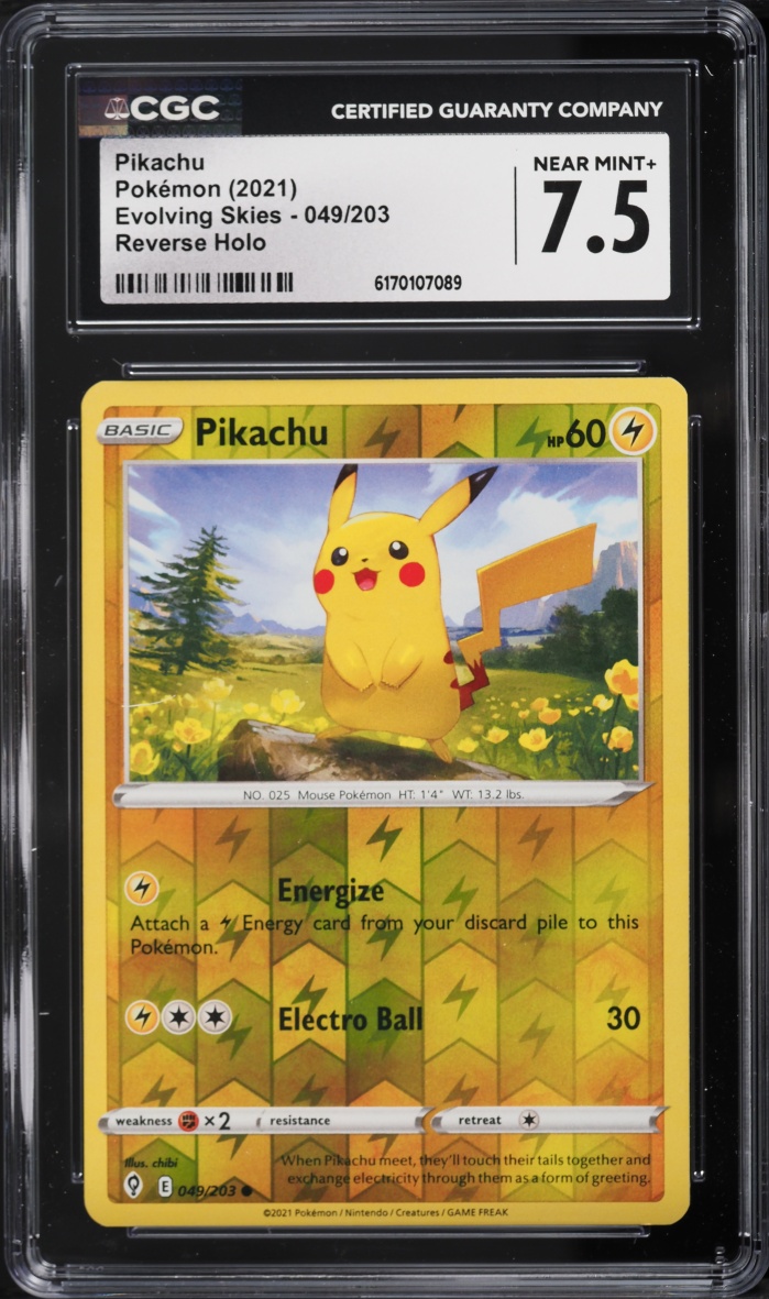 2021 Pokemon Sword & Shield Evolving Skies Reverse Holo Pikachu #49 CGC 7.5 NRMT+