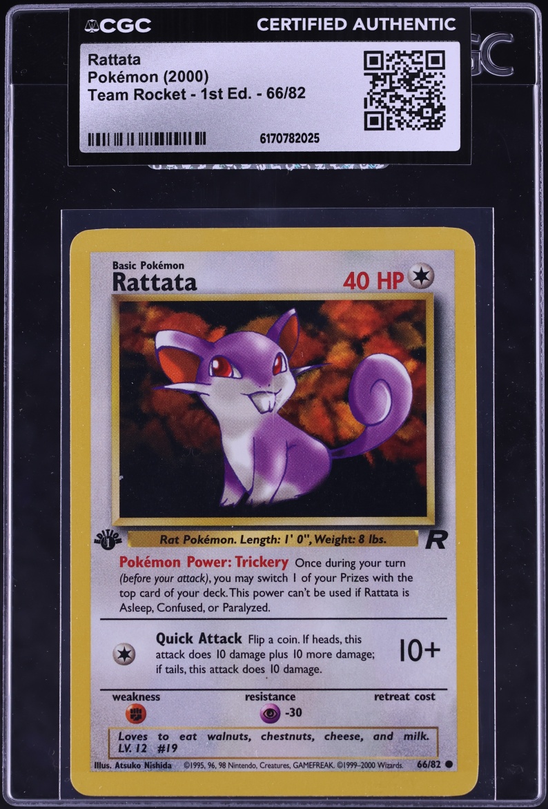 2000 Pokemon Team Rocket 1st Edition Rattata #66 CGC AUTH