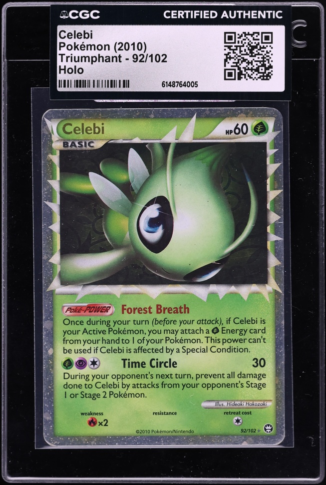 2010 Pokemon HeartGold & SoulSilver Triumphant Holo Celebi #92 CGC AUTH