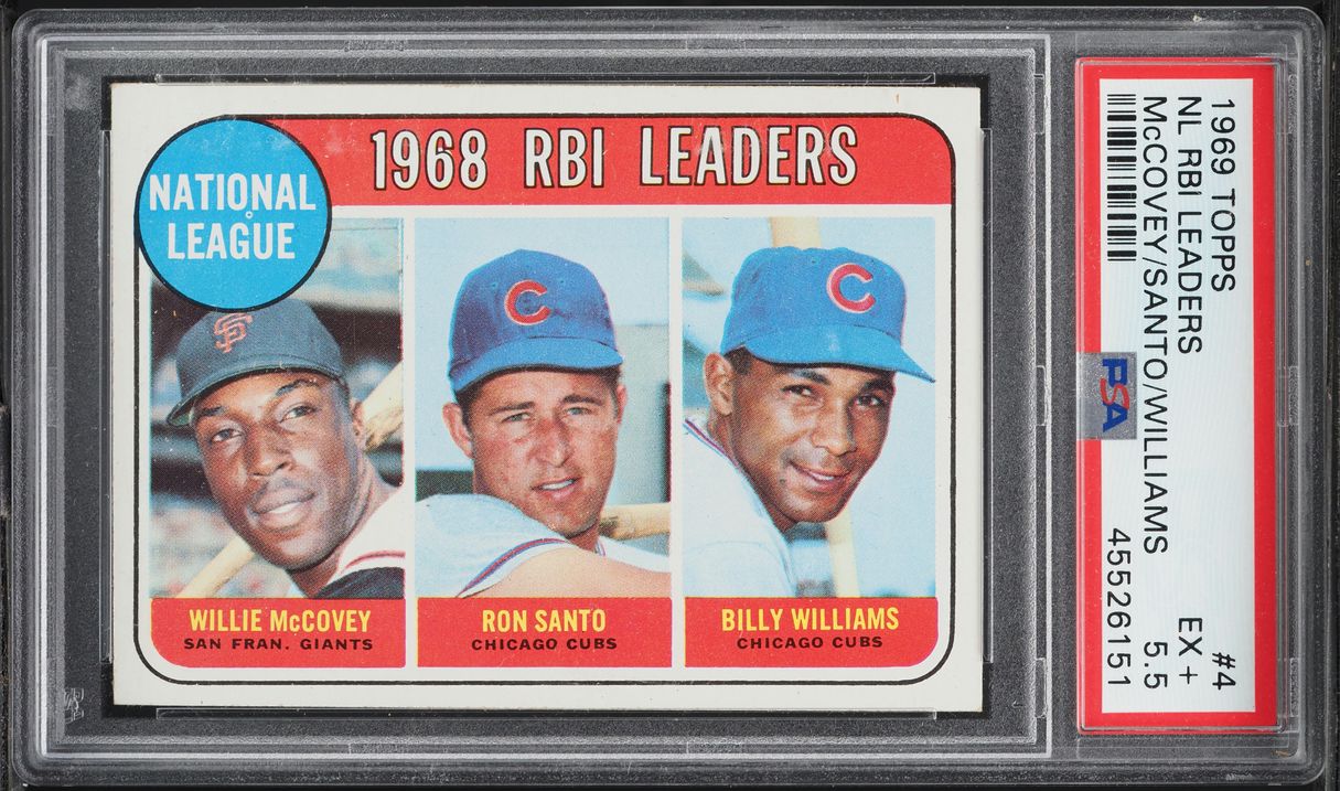 1969 Topps Willie McCovey Billy Williams Ron Santo NL RBI LEADERS #4 PSA 5.5 EX+