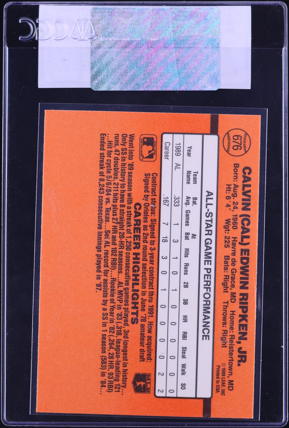 1990 Donruss Cal Ripken Jr. #676 CGC AUTH