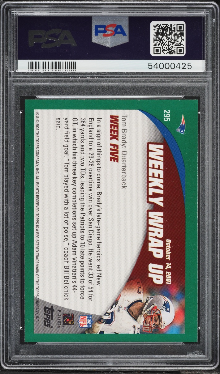 2002 Topps Football Tom Brady #295 PSA 9 MINT