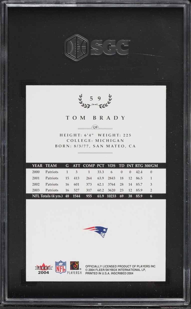 2004 Fleer Inscribed Tom Brady #59 SGC 10 GEM MINT