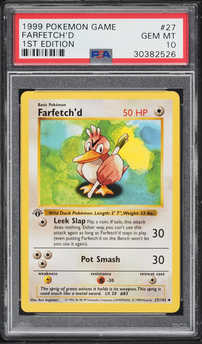 1999 Pokemon Base Set Shadowless 1st Edition Farfetch'd #27 PSA 10 GEM MINT