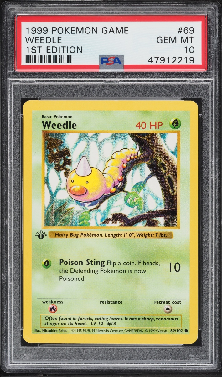 1999 Pokemon Base Set Shadowless 1st Edition Weedle #69 PSA 10 GEM MINT