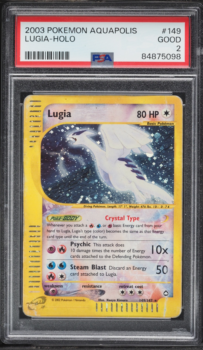 2003 Pokemon Aquapolis Holo Crystal Lugia #149 PSA 2 GD